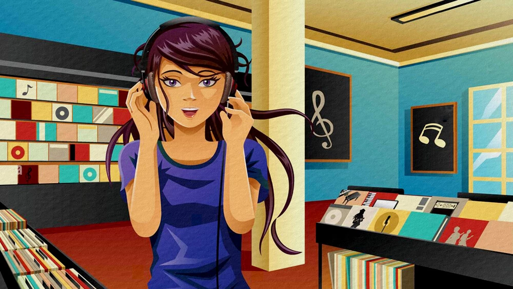 Cô gái ở cửa hàng bán CD