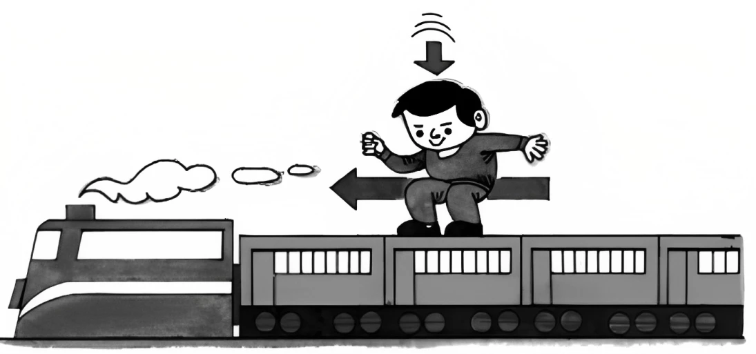 Tại sao khi ở trên tàu hoả đang chạy, nhảy lên cao vẫn rơi xuống vị trí ban đầu?